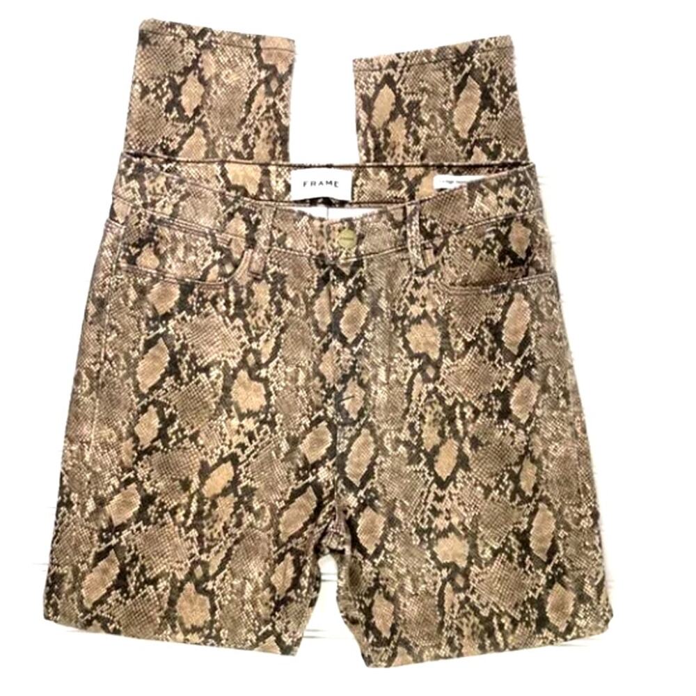 Frame Coated Python Brown Pants | Size 27 - image 2